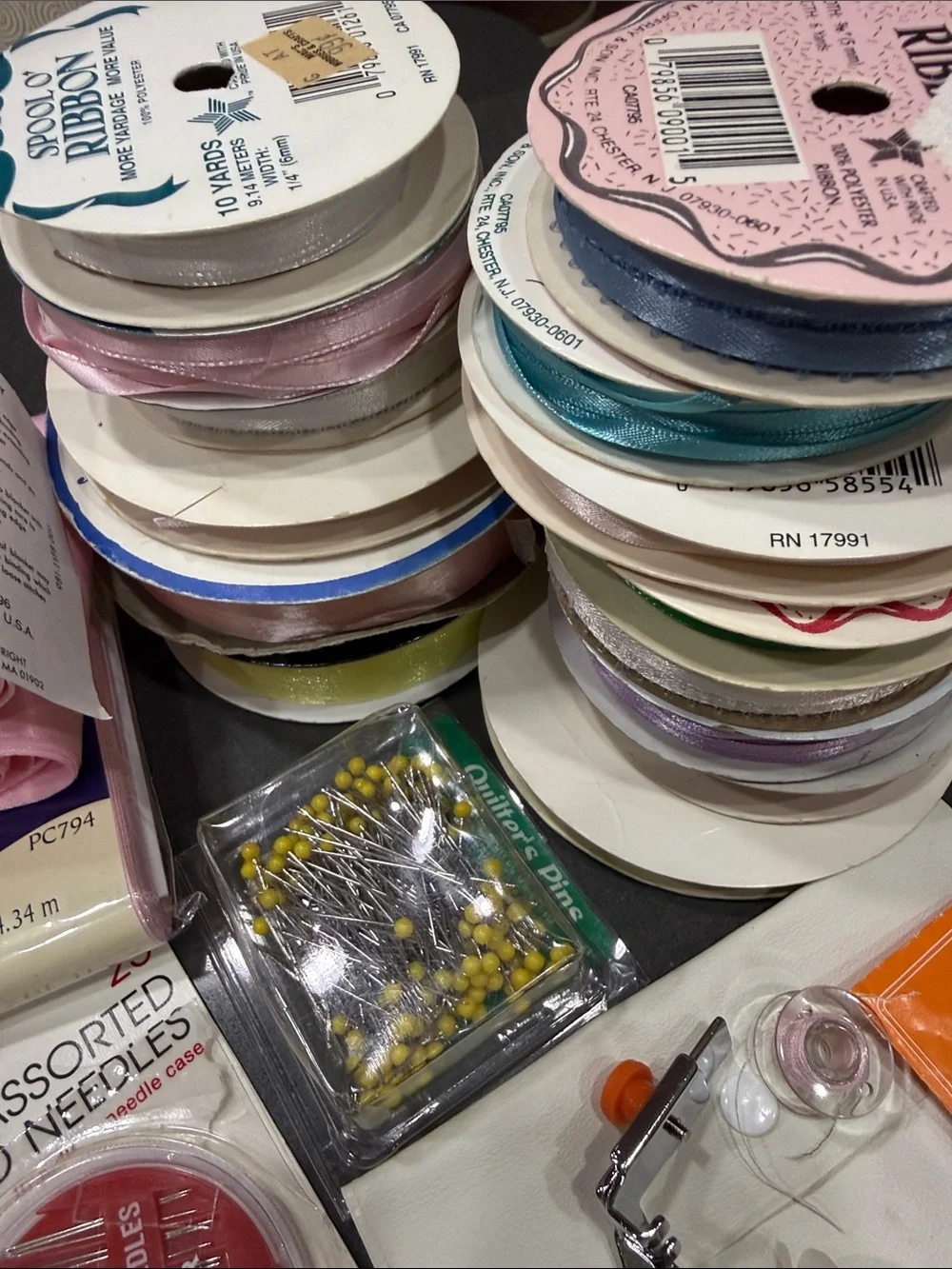 Assorted Ribbon and Sewing Supply Bundle - Pink, White, Blue, Green, Yellow…